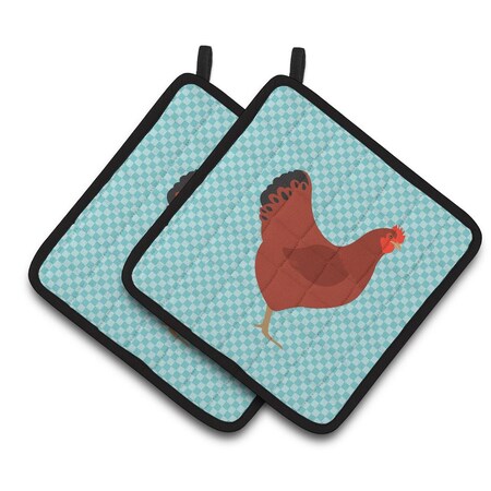 Carolines Treasures New Hampshire Red Chicken Blue Check Pair of Pot Holders BB8017PTHD